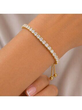 Vintage Gold Tennis Bracelet Made with Swarovski Crystal Emerald Cut Slider